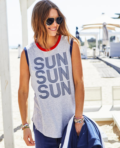 SUN SUMMER TANK - GREY MARLE/ NAVY