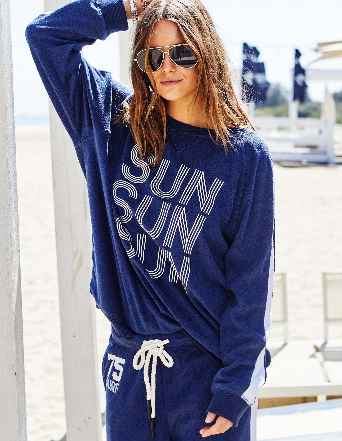 SUN TOWELLING LONGER SWEAT - NAVY