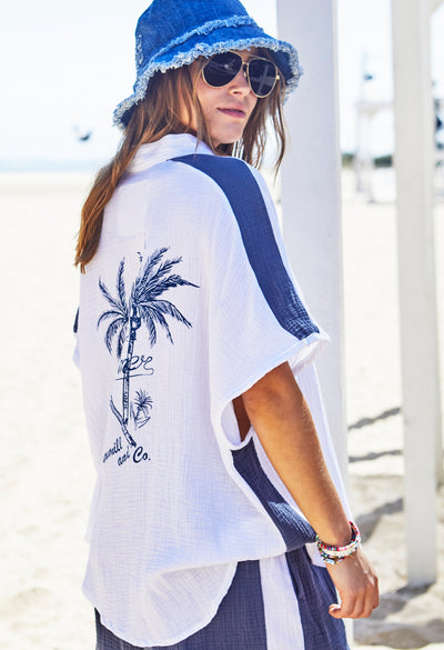 RESORT BEACH SHIRT - WHITE/NAVY