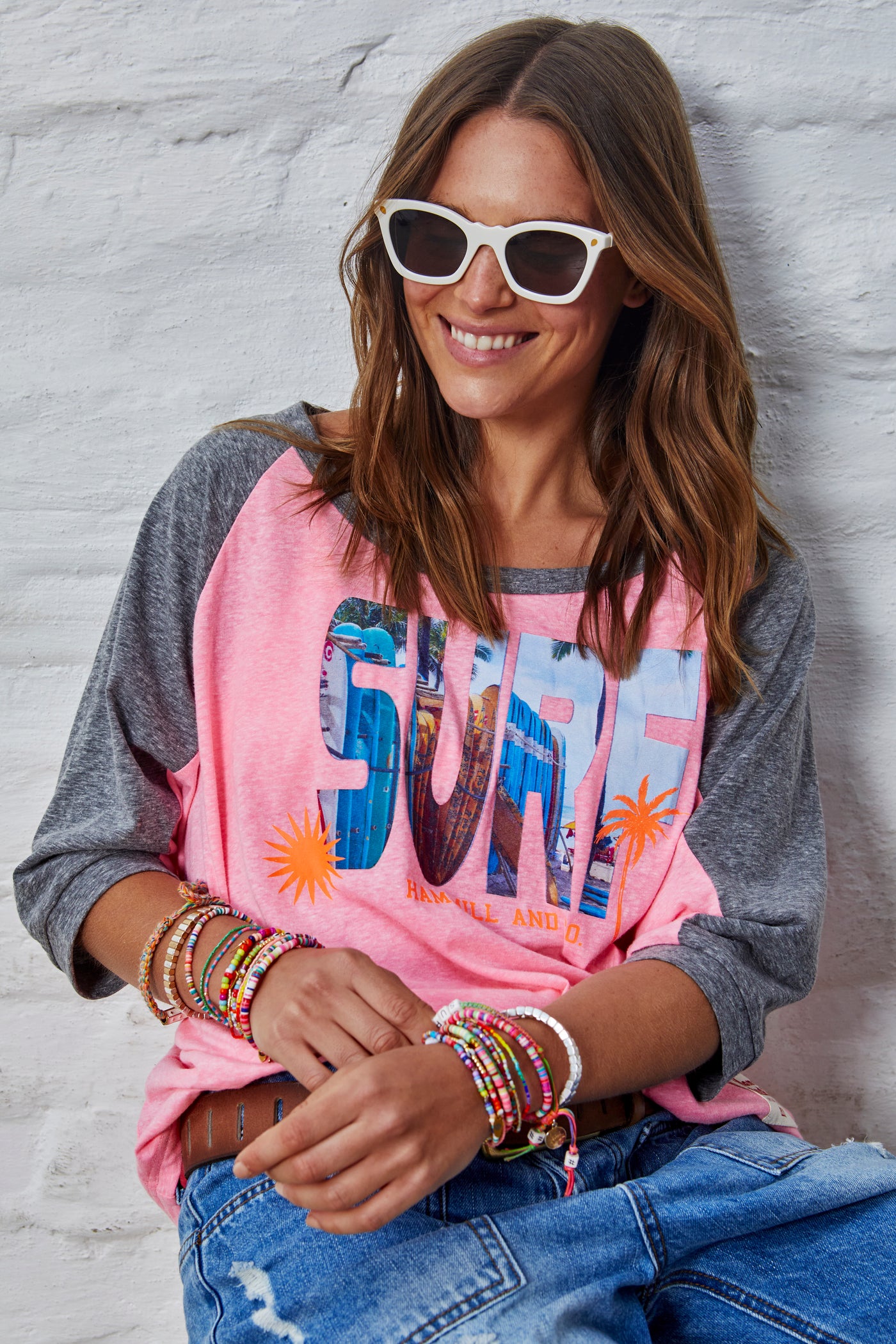 SURF BATWING TEE - PINK/CHAR - SALE