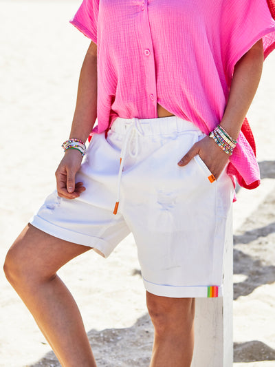 SLOUCHY STRETCH WHITE SHORT - SALE